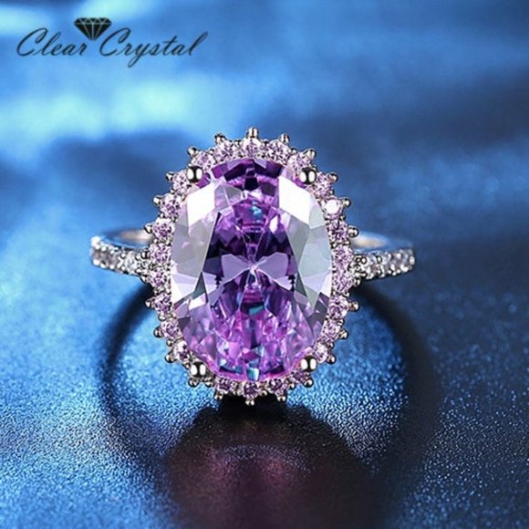 Stunning Purple Oval Zircon Silver Ring - Picture 2 of 5